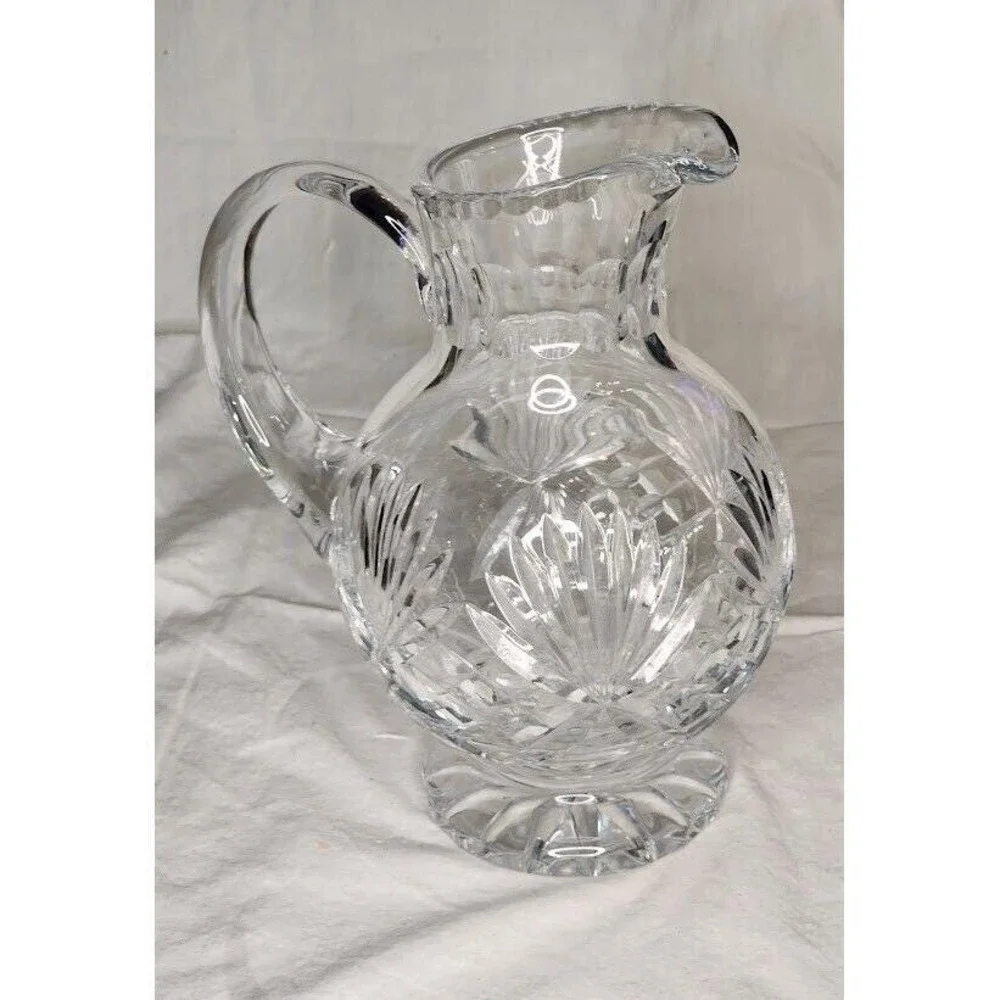 Vintage ‎ Polonia 24% Lead Crystal Footed Ball Pitcher Made in Poland 1950's